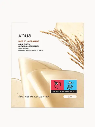 Anua Rice 70 Glow Collagen Mask (4 Sheets) 38g Anua — textura e acabamento