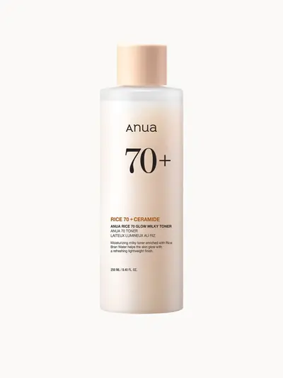 Anua Rice 70 Glow Milky Toner 250ml Anua — embalagem e produto