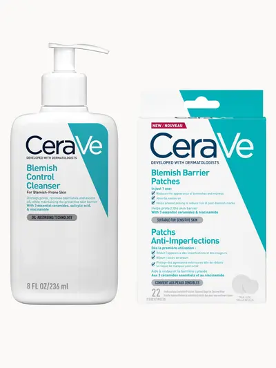 CeraVe Breakout SOS Routine: CeraVe Blemish Control Cleanser Face Wash + Blemish Barrier Patches Pack of 22 — textura e acabamento