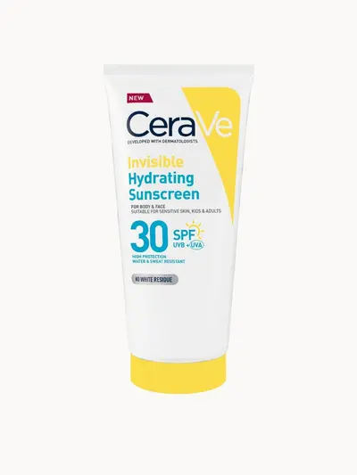 CeraVe Invisible Hydrating Sunscreen SPF 30 for body, face, & all skin types with 3 essential ceramides 75 ml CeraVe — textura e acabamento