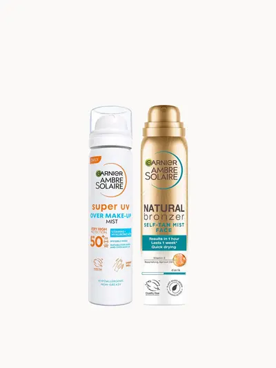 Garnier Ambre Solaire Face SPF50+ Mist and Self Tan Mist 75ml Garnier — textura e acabamento