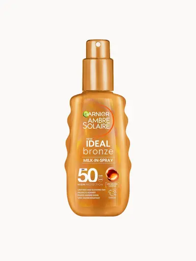 Garnier Ambre Solaire Ideal Bronze Milk-In Tanning SPF 50 Spray for Face and Body 150ml Garnier — textura e acabamento