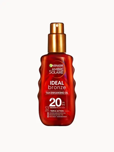 Garnier Ambre Solaire Ideal Bronze Protective Oil SPF30 Sun Cream Spray 150ml Garnier — embalagem e produto