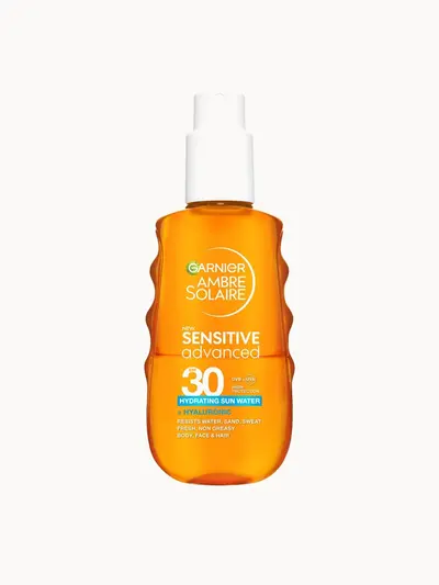 Garnier Ambre Solaire Sensitive Advanced Sun Protection Water SPF50 150ml Garnier — embalagem e produto