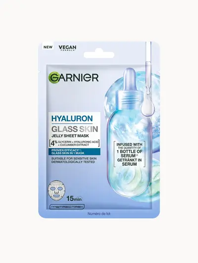 Garnier Hyaluron+ Glass Skin Jelly Face Mask 27g Garnier — embalagem e produto