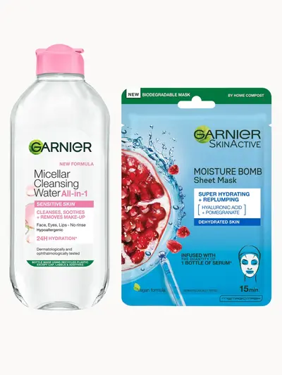 Garnier Micellar Water Sensitive Skin and Hydrating Face Sheet Mask for Dehydrated Skin Kit Exclusive