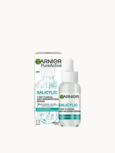 Garnier Pure Active Salicylic 7-Day Clinical Anti-Blemish Serum 30ml Garnier — embalagem e produto