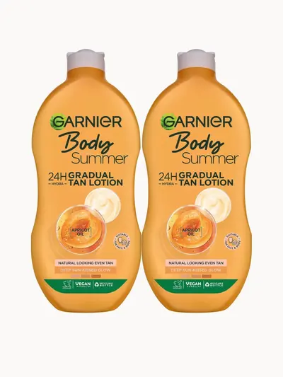 Garnier Summer Body Gradual Deep Tan Moisturiser Duo Garnier — embalagem e produto