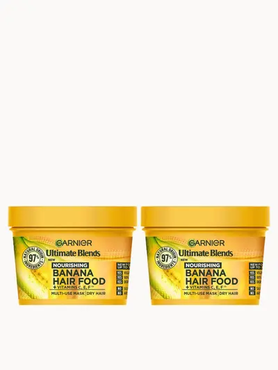 Garnier Ultimate Blends Banana 3-in-1 Dry Hair Mask Duo Garnier — embalagem e produto