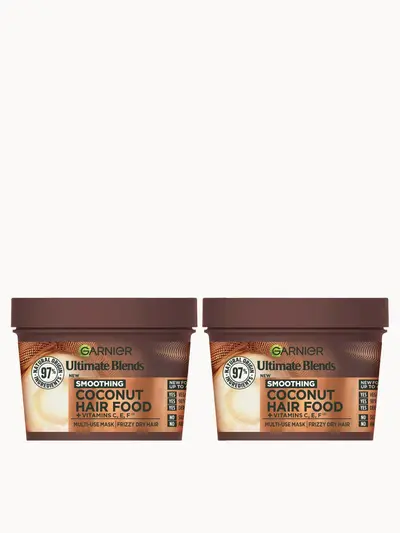 Garnier Ultimate Blends Coconut 3-in-1 Frizzy Hair Mask Duo Garnier — embalagem e produto