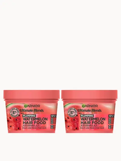 Garnier Ultimate Blends Watermelon 3-in-1 Plumping Hair Mask Duo Garnier — embalagem e produto
