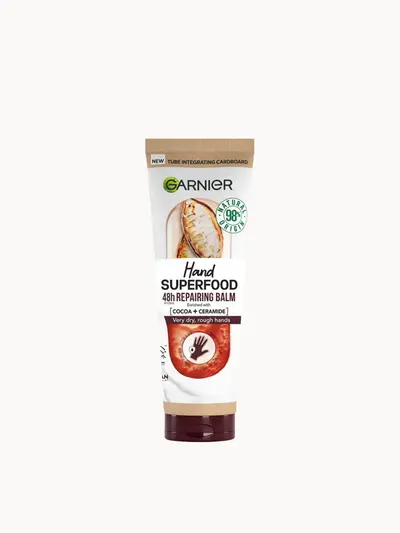 Garnier Vegan Hand Superfood, Repairing Hand Cream with Cocoa and Ceramide for Very Dry, Rough Hands 75ml Garnier — textura e acabamento