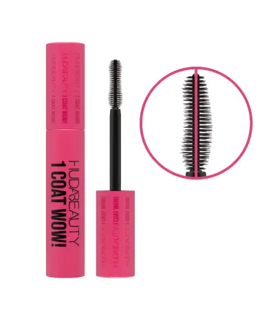 HUDA BEAUTY 1 COAT WOW! Extra Volumizing and Lifting Mascara Huda Beauty — embalagem e produto