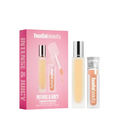 Intense & Juicy Fragrance & Lip Oil Duo Huda Beauty — textura e acabamento