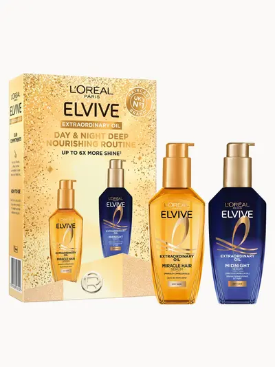 L’Oreal Paris Elvive Extraordinary Oil Day & Night Set (Worth £29.98) L'Oréal Paris — embalagem e produto