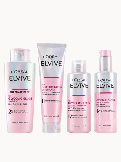 L'Oréal Paris Elvive Glycolic Gloss Glossing Routine for Dull Hair L'Oréal Paris — embalagem e produto