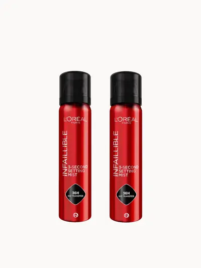 L'Oreal Paris Infallible 3-Second Setting Spray 75ml Duo Set L'Oréal Paris — textura e acabamento