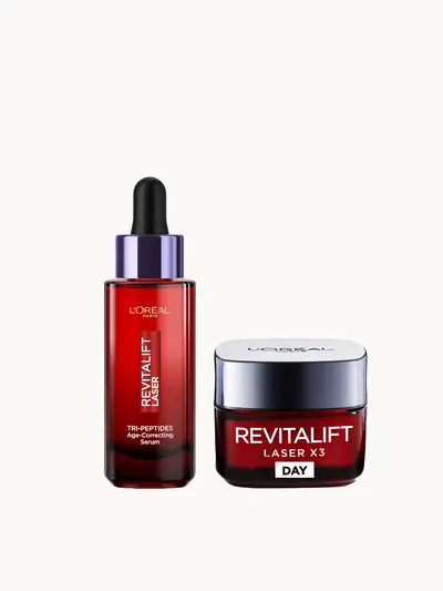 L'Oréal Paris Revitalift Laser Age-Correcting Routine Bundle with Tri-Peptides Serum 30ml & Day Moisturiser 50ml L'Oréal Paris — textura e acabamento