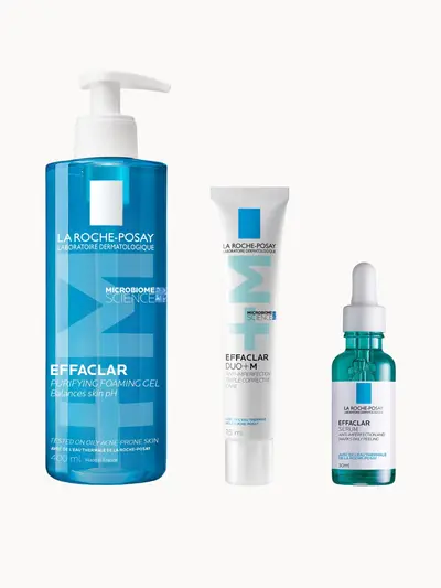 La Roche-Posay Breakout-Fighting Set- High Strength: Effaclar Cleanser, Serum and Corrective Care La Roche-Posay — embalagem e produto