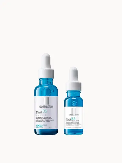 La Roche-Posay Replump and Hydrate Hyalu B5 Duo: Face Serum and Eye Cream Hyaluronic Acid Concentrated Care La Roche-Posay — embalagem e produto