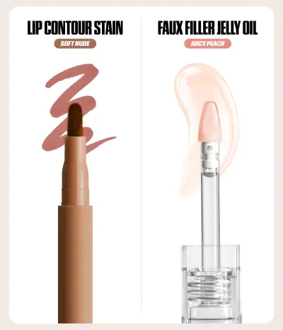 Makeout Sesh Lip Duo Peachy Nudes Huda Beauty — embalagem e produto