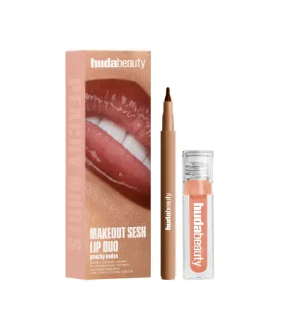 Makeout Sesh Lip Duo Peachy Nudes Huda Beauty — textura e acabamento