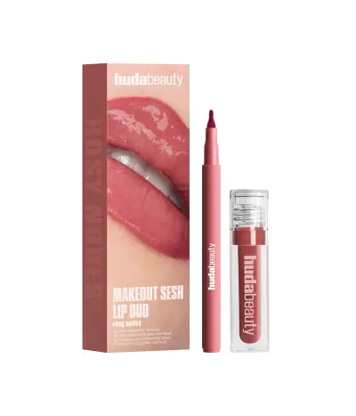 Makeout Sesh Lip Duo Rosy Nudes Huda Beauty — textura e acabamento