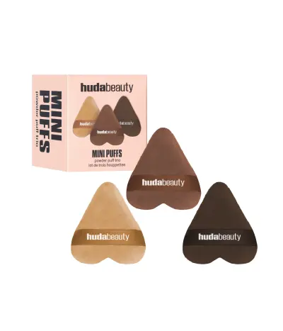 Mini Puffs Powder Puff Trio Huda Beauty — embalagem e produto