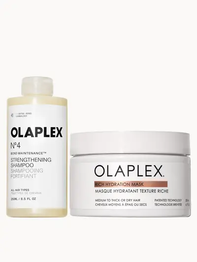 Olaplex No.4 Bond Maintenance Shampoo & Rich Hydrating Mask Bundle Olaplex — embalagem e produto