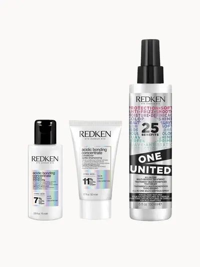 Redken Acidic Bonding Concentrate Shampoo and Conditioner with One United Spray Bundle for Healthy Looking Hair