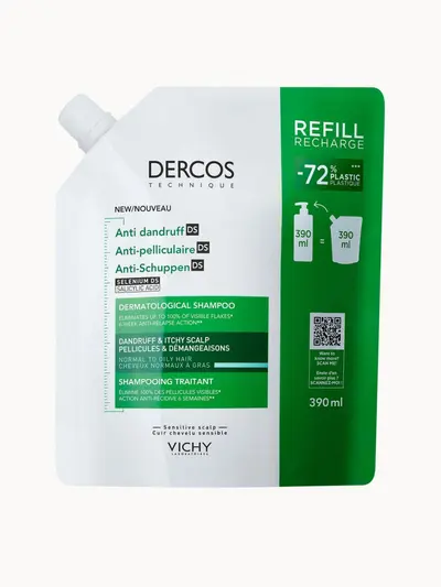 Vichy Dercos Anti-Dandruff Dermatological Shampoo for Normal to Oily Hair 390ml Refill Vichy — textura e acabamento