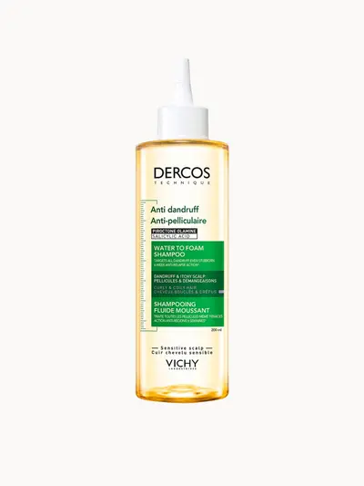 Vichy Dercos Anti-Dandruff Water To Foam Shampoo To Treat Dandruff On All Curls and Coils 200ml Vichy — embalagem e produto