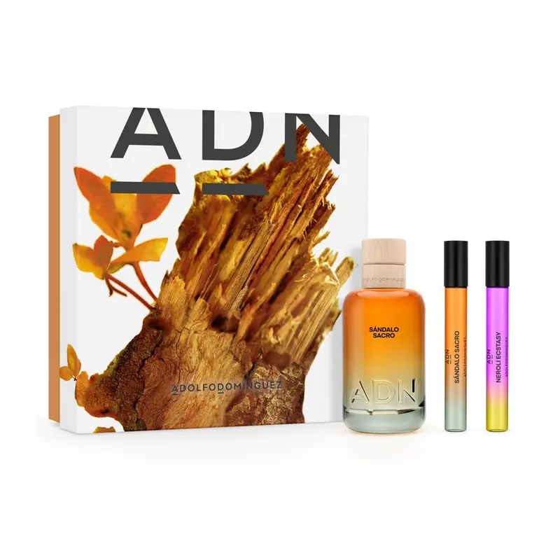 Adolfo Dominguez ADN Sándalo Sacro Gift Set — embalagem e produto