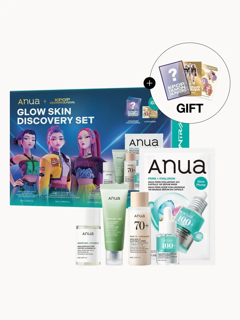 Anua KPop Demon Hunters Glow Skin Discovery Set (Worth £29.50) Anua — embalagem e produto
