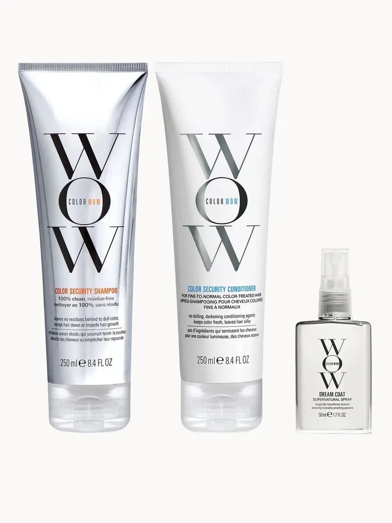 Color Wow Dream Clean Fine to Normal and Travel Dream Coat Supernatural Spray Trio Color Wow — embalagem e produto