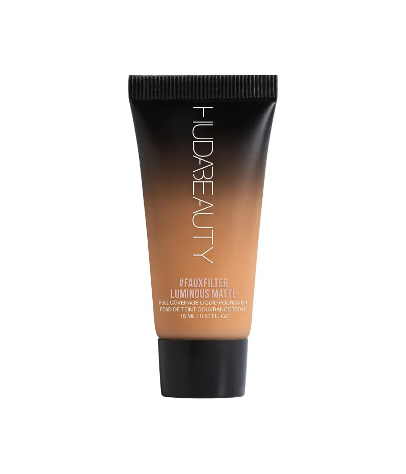 #FauxFilter Luminous Matte Foundation Mini Huda Beauty — embalagem e produto