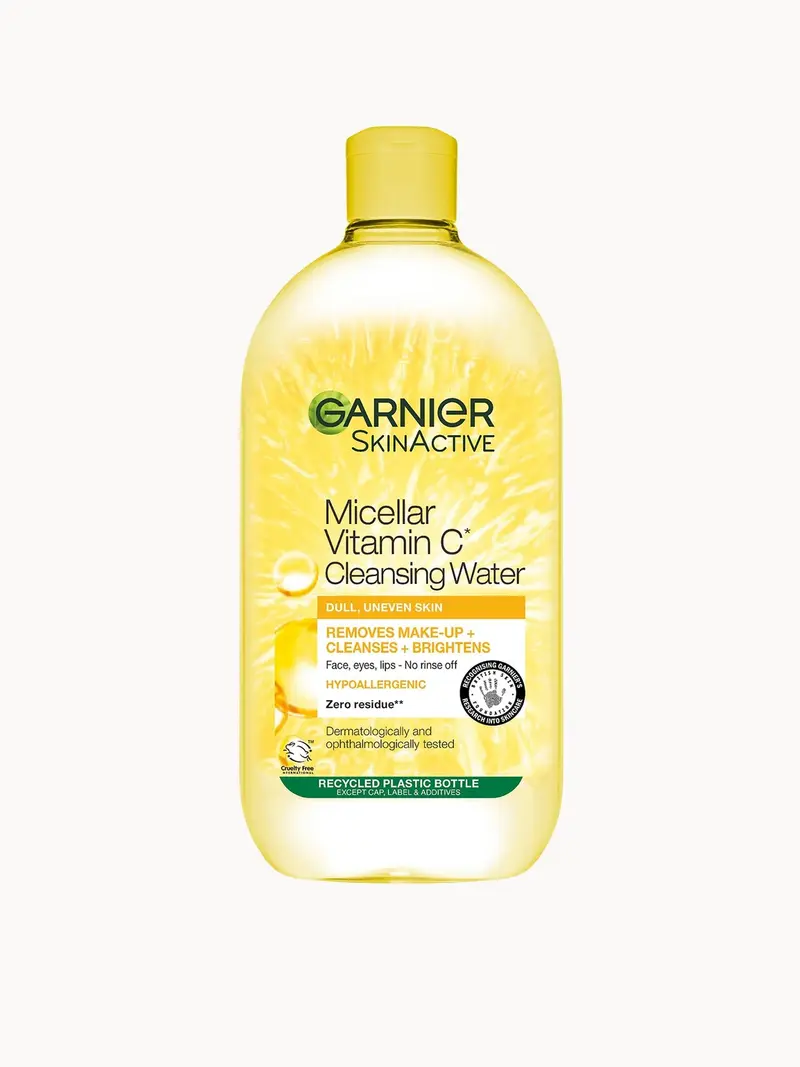 Garnier Micellar Vitamin C Water, Gentle face Cleanser & Makeup Remover, Brightening Formula, 700ml Garnier — embalagem e produto