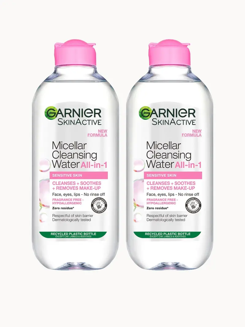 Garnier Micellar Water Facial Cleanser Sensitive Skin 400ml Duo Pack Garnier — embalagem e produto