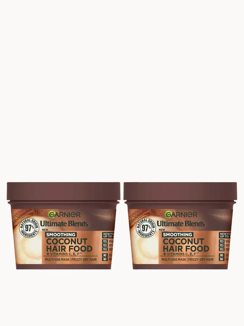 Garnier Ultimate Blends Coconut 3-in-1 Frizzy Hair Mask Duo Garnier — embalagem e produto