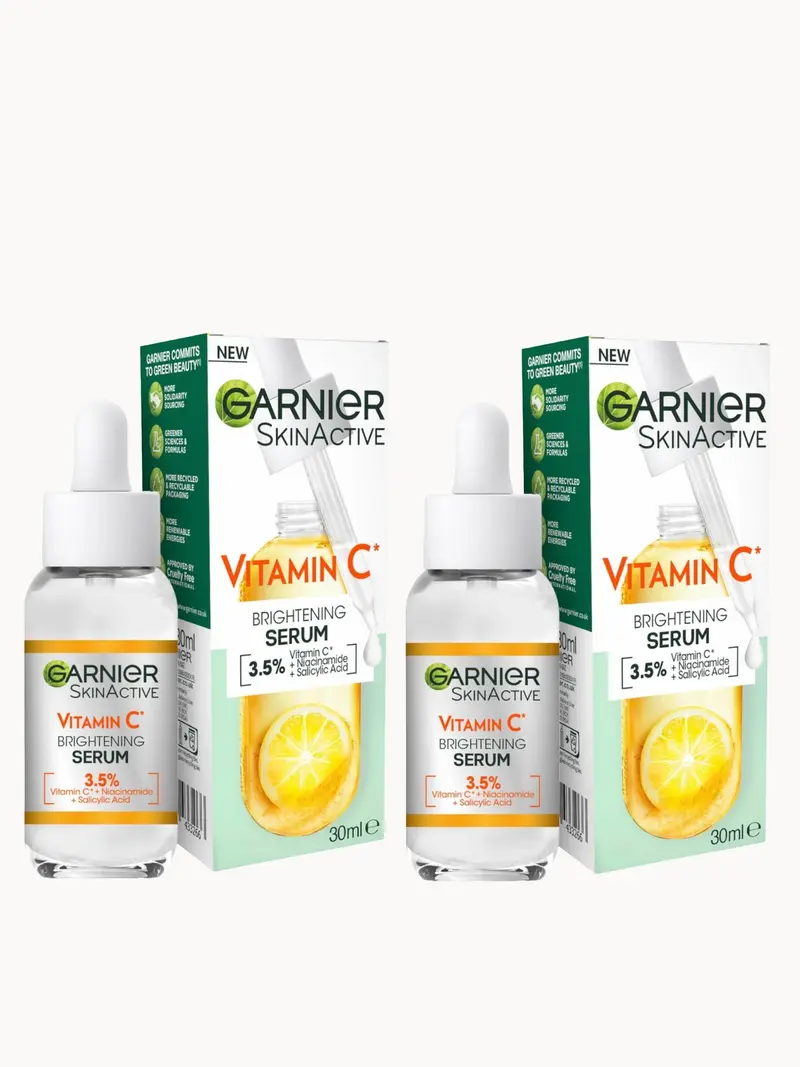 Garnier Vitamin C Brightening and Anti Dark Spot Serum Duo Garnier — embalagem e produto