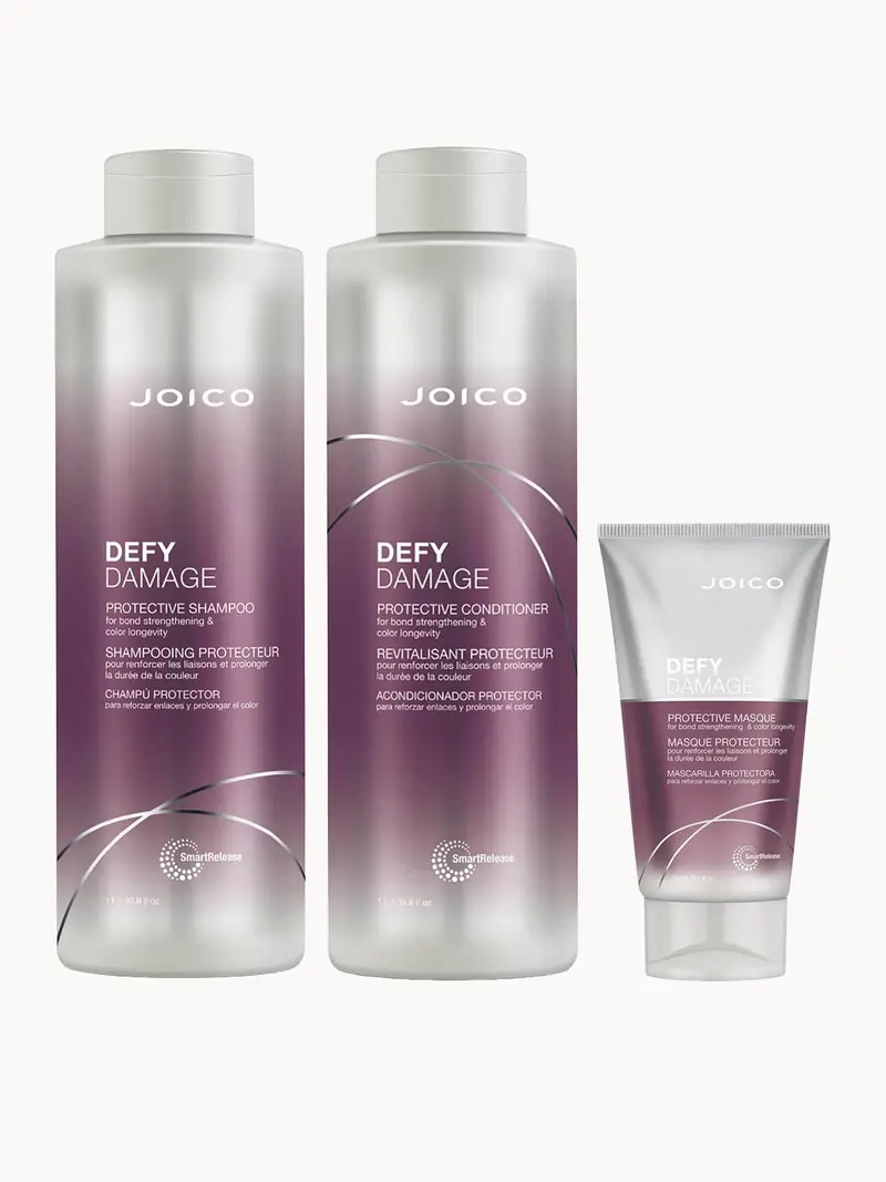 Joico Defy Damage Shampoo, Conditioner and Masque Set Joico — embalagem e produto