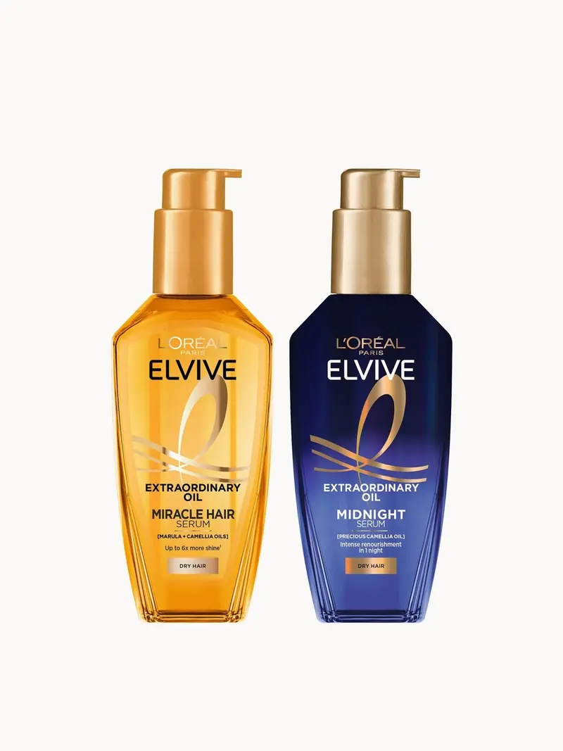 L'Oréal Paris Elvive Extraordinary Oil Nourished Hair Treatment Day and Night Routine Set for Dry Hair L'Oréal Paris — embalagem e produto