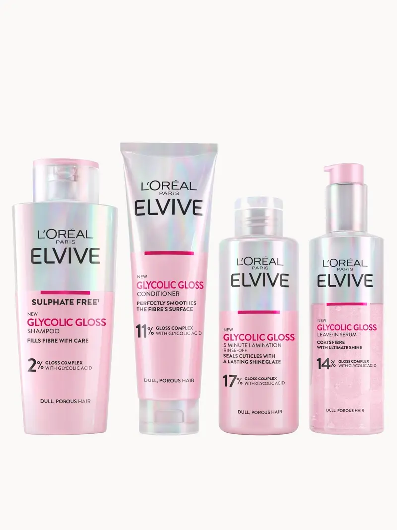 L'Oréal Paris Elvive Glycolic Gloss Glossing Routine for Dull Hair L'Oréal Paris — embalagem e produto