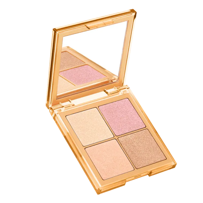 Mini Glow Obsessions Highlighter Face Palette Huda Beauty — embalagem e produto