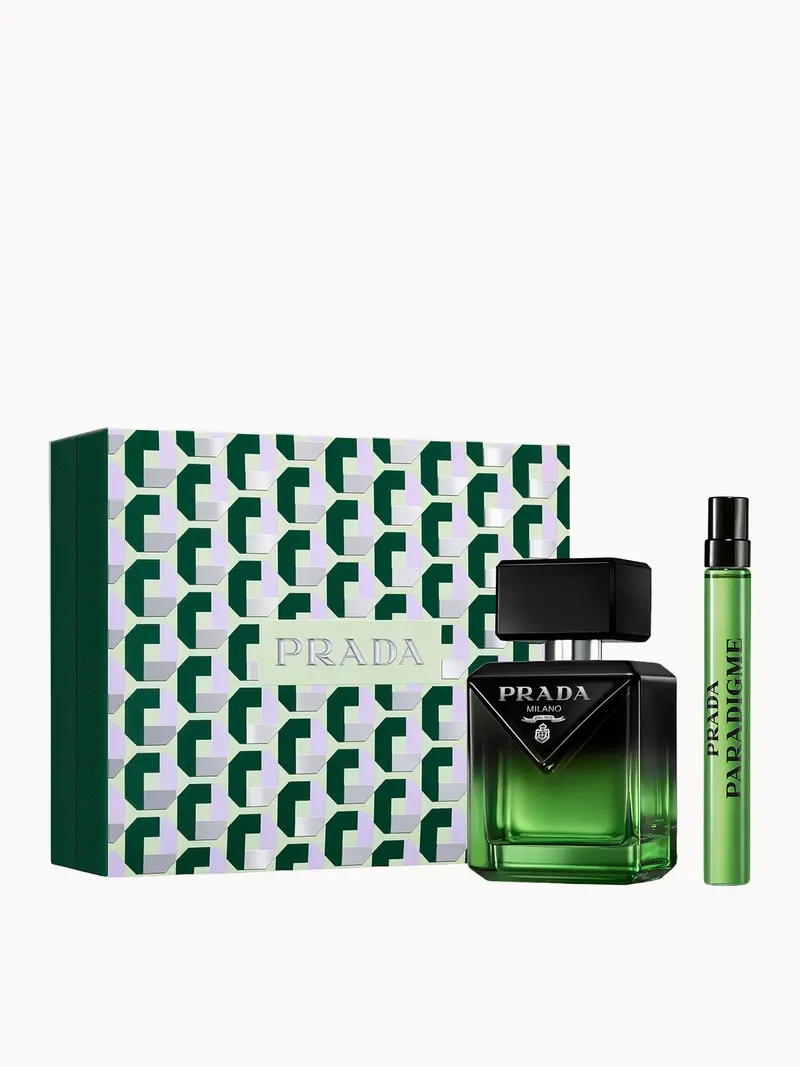 Prada Paradigme Le Parfum 50ml with Travel Spray Gift Set Prada — embalagem e produto