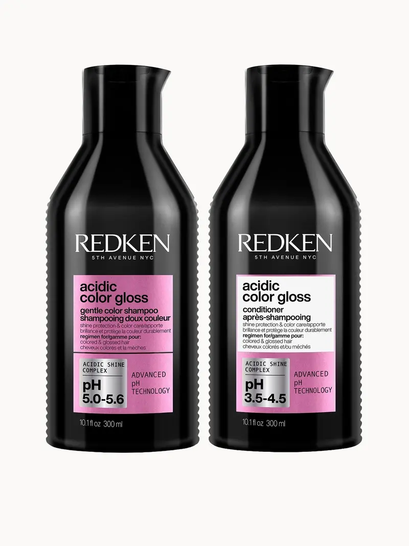Redken Acidic Color Gloss Shampoo and Conditioner 300ml, Colour Protection Routine for Glass-Like Shine Redken — embalagem e produto