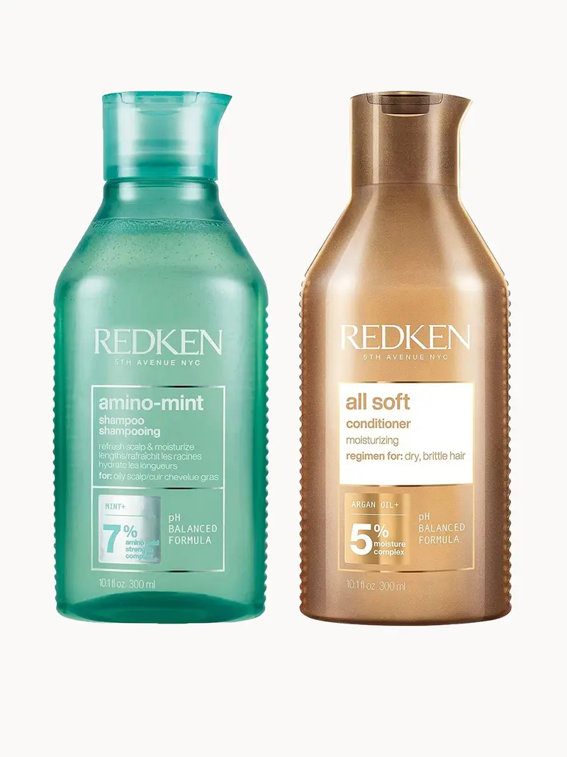 Redken Amino Mint Scalp Cleansing for Greasy Hair Shampoo and All Soft Hydrating Care Conditioner Bundle Redken — embalagem e produto