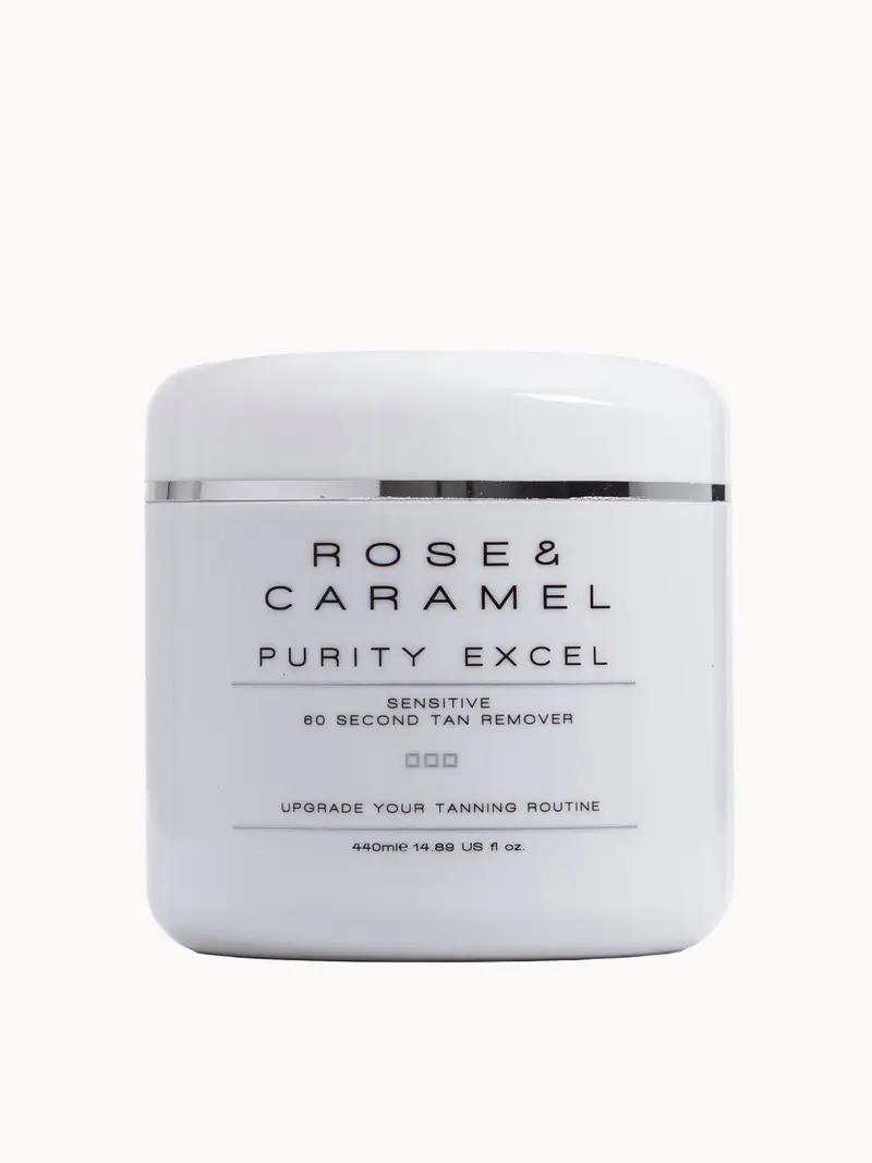 Rose & Caramel Purity Excel Sensitive 60 Second Self Tan Remover 440ml Rose & Caramel — embalagem e produto