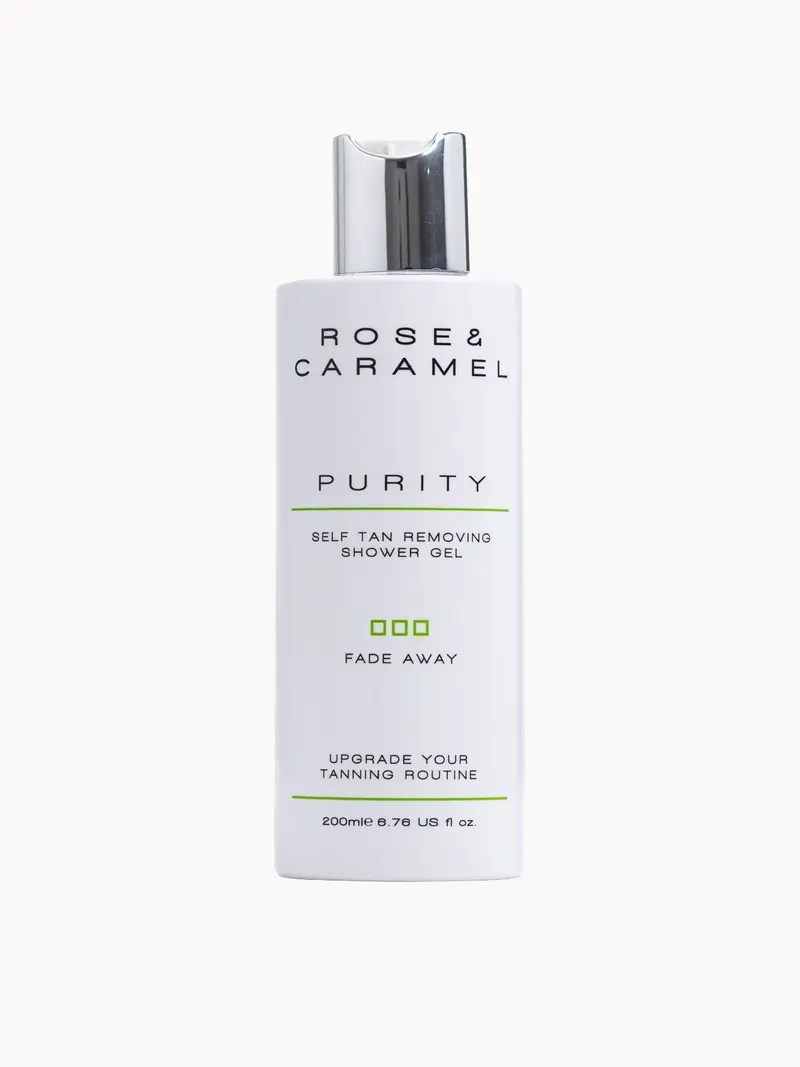 Rose & Caramel Purity Fade Away Self Tan Removing Shower Gel 200ml Rose & Caramel — embalagem e produto