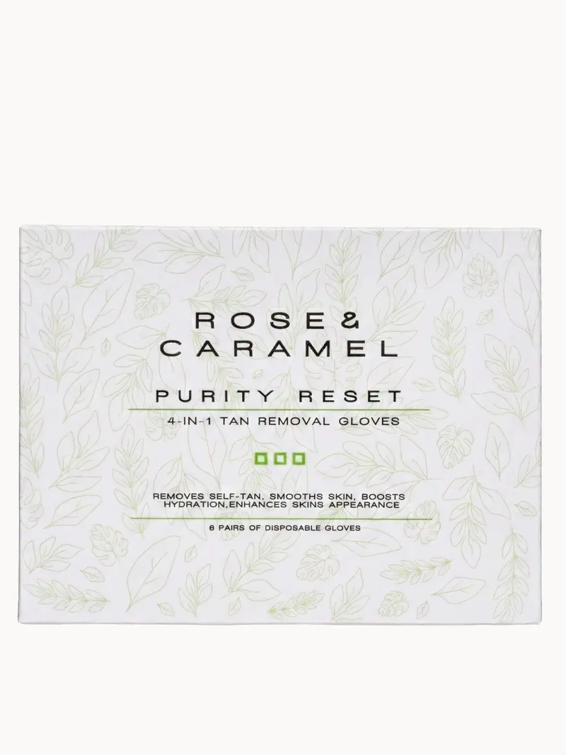 Rose & Caramel Purity Reset 4in1 Tan Removing Gloves 150g Rose & Caramel — embalagem e produto